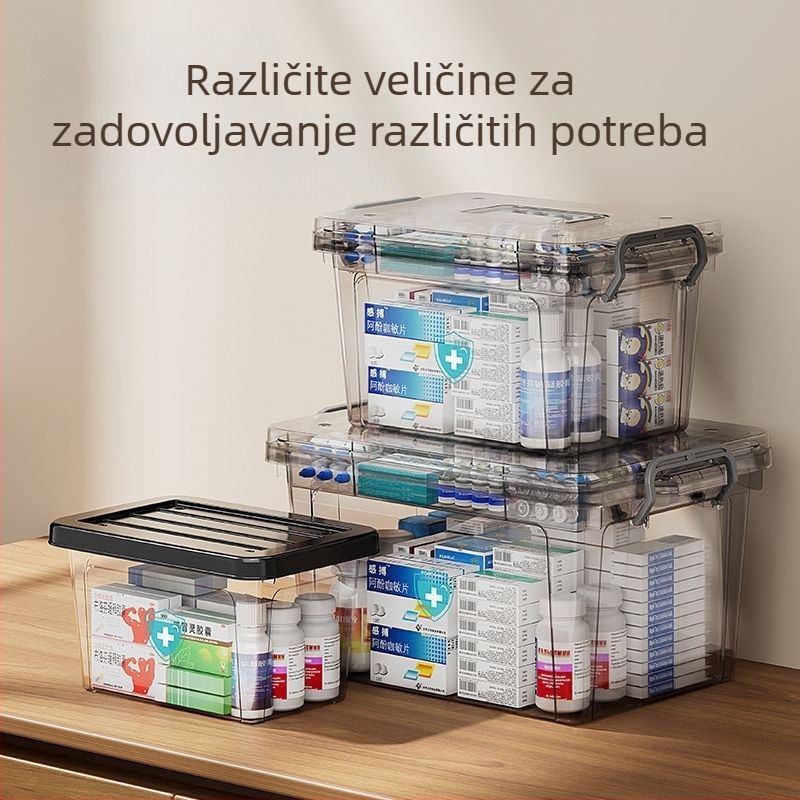 Prozirna prijenosna kućna prijenosna kutija za lijekove velikog kapaciteta, kutija za pohranu medicinske opreme za prvu pomoć, klasifikacija lijekova, plastična višeslojna