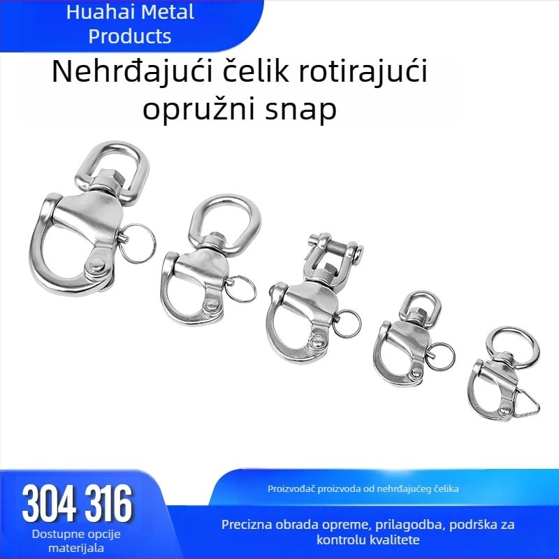 Rotirajuća opružna karika od nehrđajućeg čelika 304/316, pribor za brodsku opremu, kopča za remen, brzo otpuštanje karike, brava
