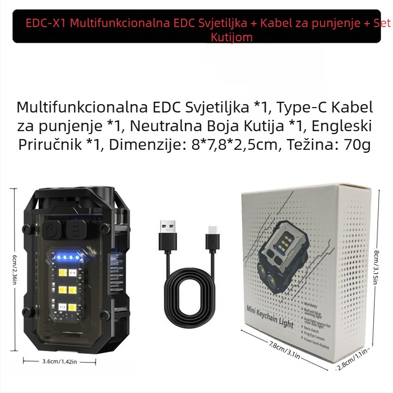 Vanjska Edc svjetiljka s privjeskom za ključeve, višenamjenska punjiva vanjska radna svjetiljka s tri izvora svjetlosti, prijenosna svjetiljka s jakim svjetlom