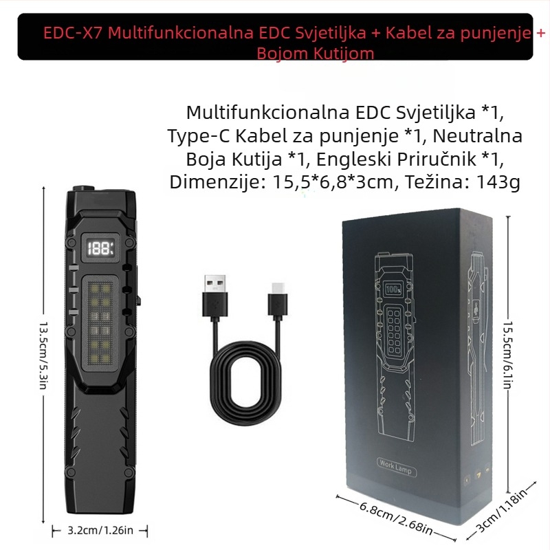 Vanjska Edc svjetiljka s privjeskom za ključeve, višenamjenska punjiva vanjska radna svjetiljka s tri izvora svjetlosti, prijenosna svjetiljka s jakim svjetlom