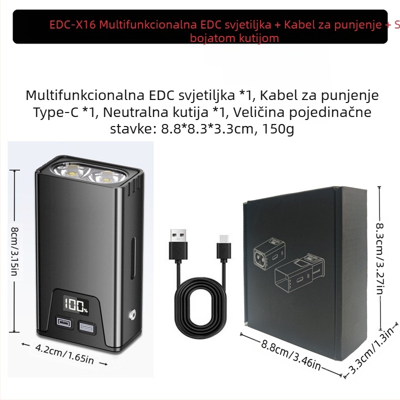 Vanjska Edc svjetiljka s privjeskom za ključeve, višenamjenska punjiva vanjska radna svjetiljka s tri izvora svjetlosti, prijenosna svjetiljka s jakim svjetlom