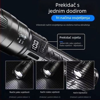Prekogranična LED svjetiljka, punjiva prijenosna, snažno svjetlo, dugotrajno bijelo lasersko svjetlo, vanjsko super svijetlo višenamjensko radno svjetlo