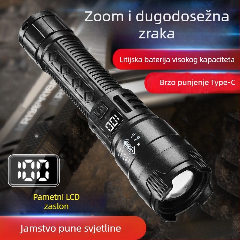 Prekogranična LED svjetiljka, punjiva prijenosna, snažno svjetlo, dugotrajno bijelo lasersko svjetlo, vanjsko super svijetlo višenamjensko radno svjetlo