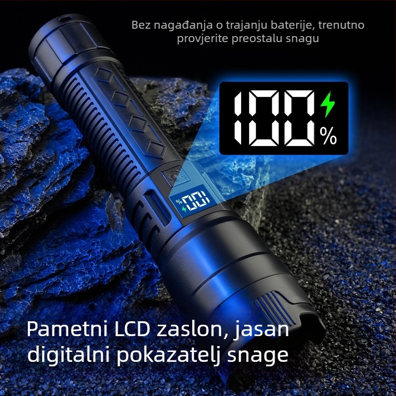 Prekogranična LED svjetiljka, punjiva prijenosna, snažno svjetlo, dugotrajno bijelo lasersko svjetlo, vanjsko super svijetlo višenamjensko radno svjetlo