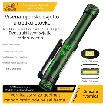 Prijenosna svjetiljka s dvostrukim izvorom svjetla i magnetskom olovkom-lampom, kompatibilna sa suhim i litijskim baterijama