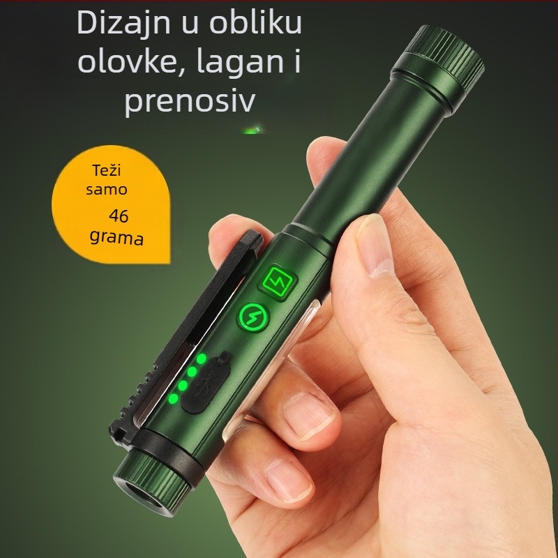 Prijenosna svjetiljka s dvostrukim izvorom svjetla i magnetskom olovkom-lampom, kompatibilna sa suhim i litijskim baterijama