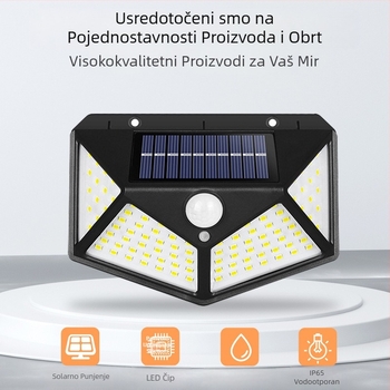 Prekogranična solarna vanjska zidna svjetiljka za dvorište, 100LED četverostrana svjetiljka za indukciju ljudskog tijela za kućni vrt i krajobraz