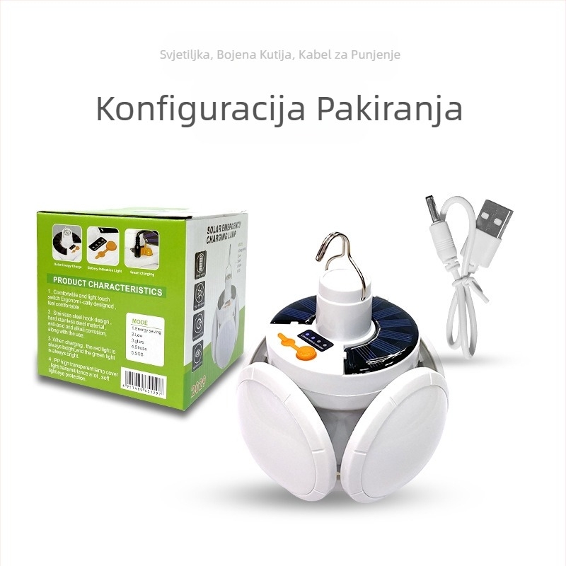 Solarna punjiva žarulja za hitne slučajeve nestanka struje, štand na noćnoj tržnici, kućna LED štedljiva sklopiva nogometna lampa, snažno svjetlo