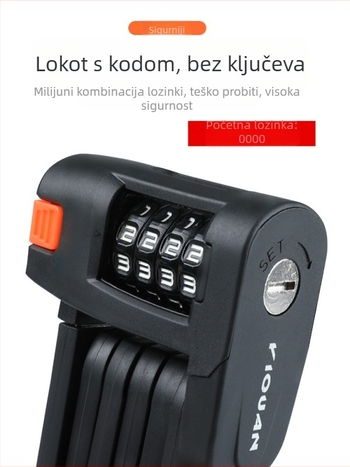 Biciklistička protuprovalna sklopiva brava za brdski bicikl, vodootporna protiv hrđe, legirani čelik, četveroznamenkasta kodna brava, oprema za vožnju cestovnog bicikla