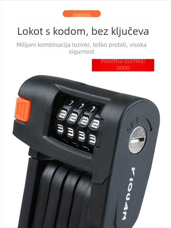 Biciklistička protuprovalna sklopiva brava za brdski bicikl, vodootporna protiv hrđe, legirani čelik, četveroznamenkasta kodna brava, oprema za vožnju cestovnog bicikla
