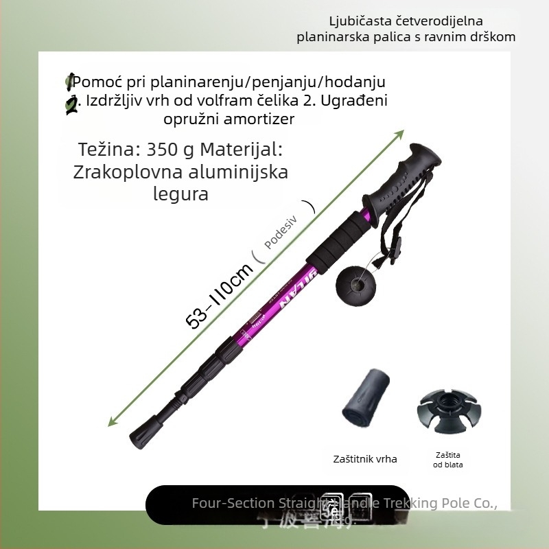 Planinarski štap od aluminijske legure s T-ručkom 4, vanjski planinarski štap, prijenosni štap za hodanje, proizvođači planinarskog štapa s štakama na veliko