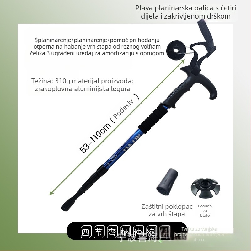 Planinarski štap od aluminijske legure s T-ručkom 4, vanjski planinarski štap, prijenosni štap za hodanje, proizvođači planinarskog štapa s štakama na veliko