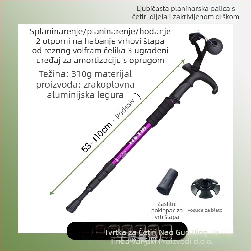 Planinarski štap od aluminijske legure s T-ručkom 4, vanjski planinarski štap, prijenosni štap za hodanje, proizvođači planinarskog štapa s štakama na veliko