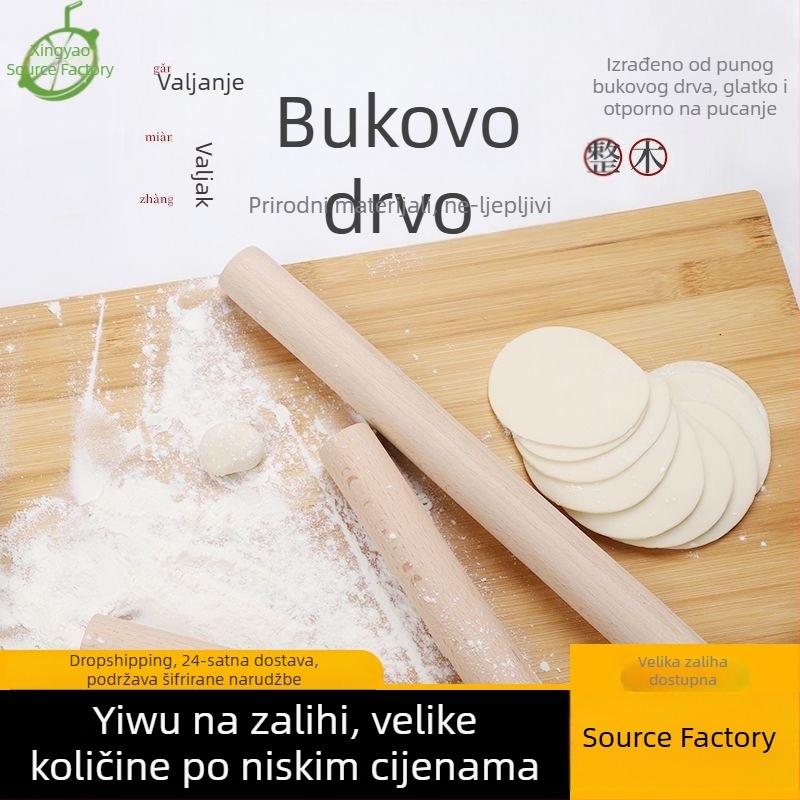 Valjak za kućanstvo od punog drva Valjak za oklagiju od neljepljivog materijala od ebanovine, oklagiju za knedle, kuhinju na veliko
