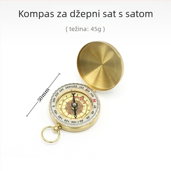 Džepni sat North Needle G50 od mesinga, retro preklopni kompas, za planinarenje na otvorenom, višenamjenski s poklopcem, svjetlećim
