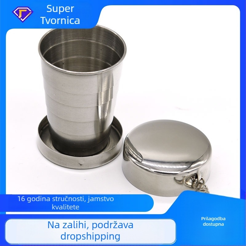 Vanjska prijenosna muška i ženska prijenosna metalna uvlačiva šalica od nehrđajućeg čelika, sklopiva šalica za vino, mala veličina 68 g