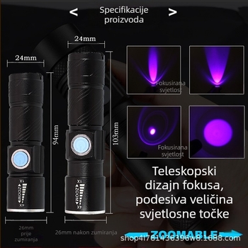 DARKBEAM punjiva ljubičasta USB 395nmUV svjetiljka fluorescentno sredstvo za detekciju krivotvorenja, provjeru novčanica, identifikaciju od žada