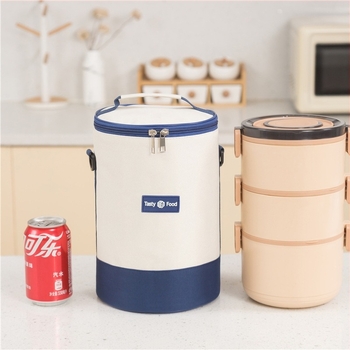 Izolirana torba s remenom za rame, velika zadebljana cilindrična okrugla višeslojna kutija za ručak za uredske radnike i studente, prijenosna torba za ručak preko tijela