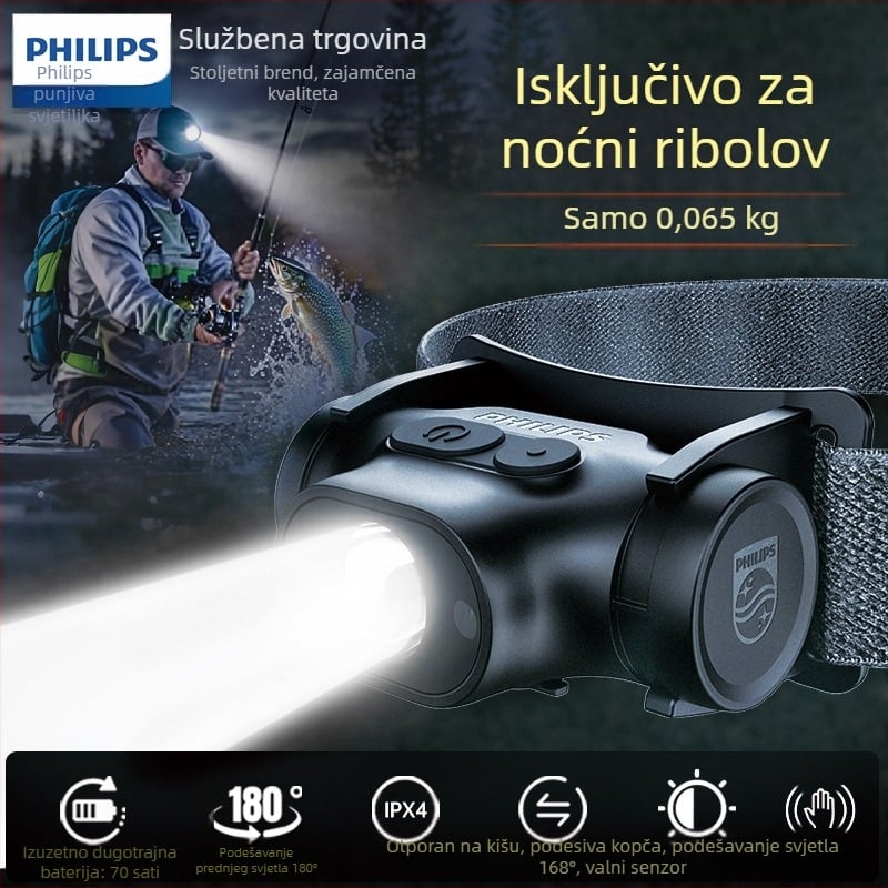 Prekogranična Philips Sfl1851 ultralagana pametna senzorska svjetiljka za glavu, za vanjsku upotrebu, planinarenje, kampiranje, Patrol svjetiljka za glavu