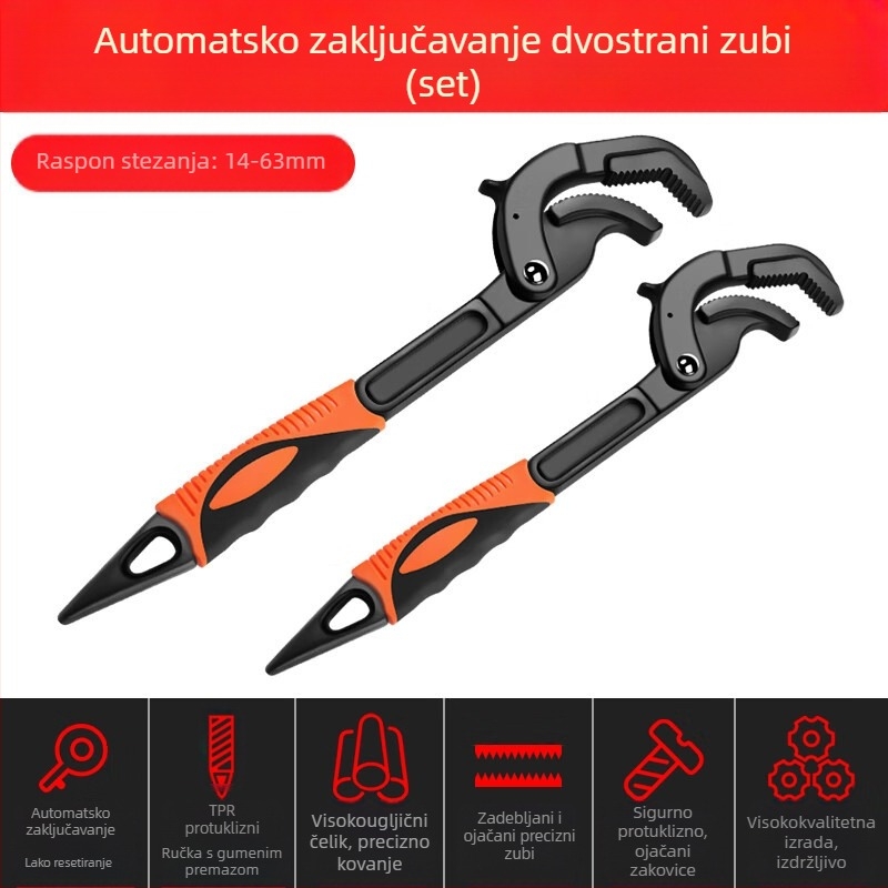 Višenamjenski podesivi ključ, univerzalni alat, kliješta za samoblokiranje, kupaonska vodovodna cijev, veliki otvor, ušteda rada