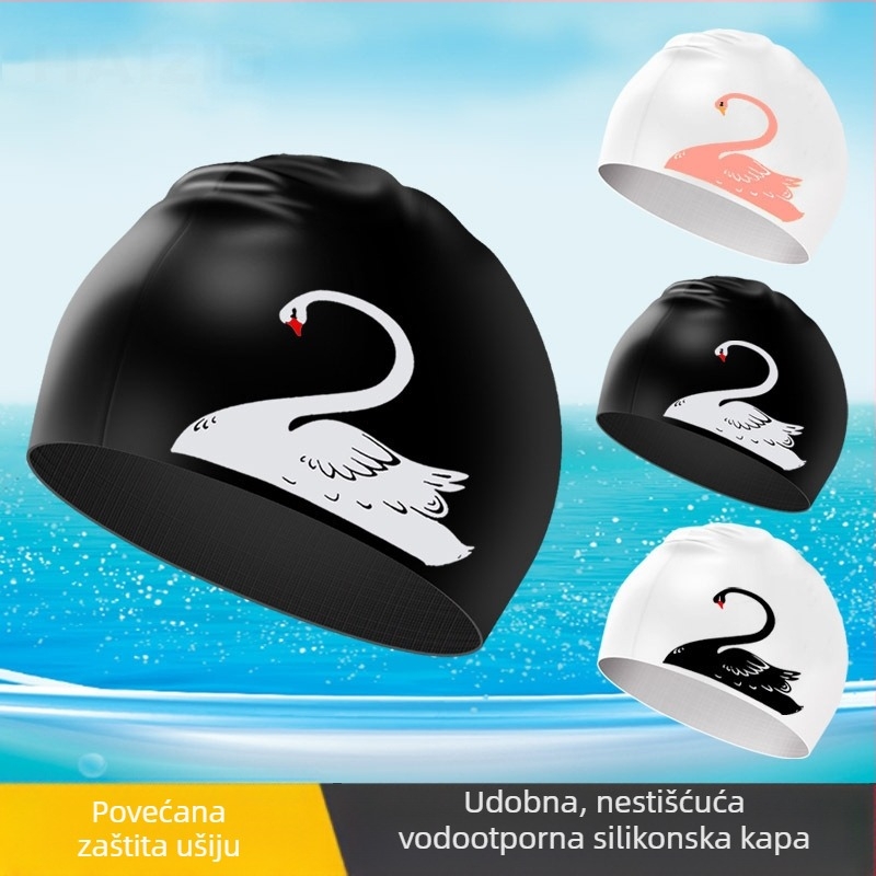 Silikonska kapa za plivanje, uvećana, udobna zaštita za glavu, zaštita za uši, njega kose, oprema za plivanje, vodootporna kapa za plivanje za muškarce i žene, fitness plivanje
