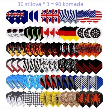 Set od 90 komada krila za strelice s 30 uzoraka, 3 komada svaki, jedan set strelica i listova za strelice