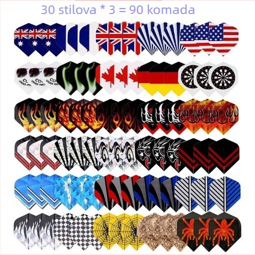 Set od 90 komada krila za strelice s 30 uzoraka, 3 komada svaki, jedan set strelica i listova za strelice