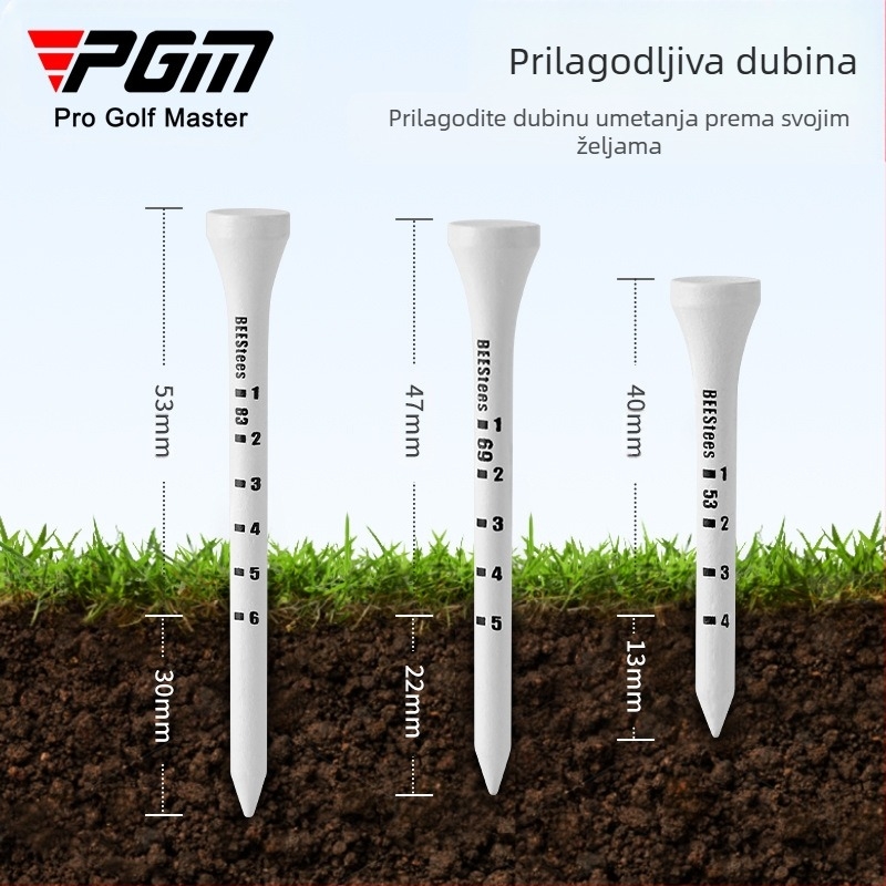 Pgm drveni tee za golf s podesivim visinskim šiljcima, oznaka dubine za golf ljestve, potpora za lopticu
