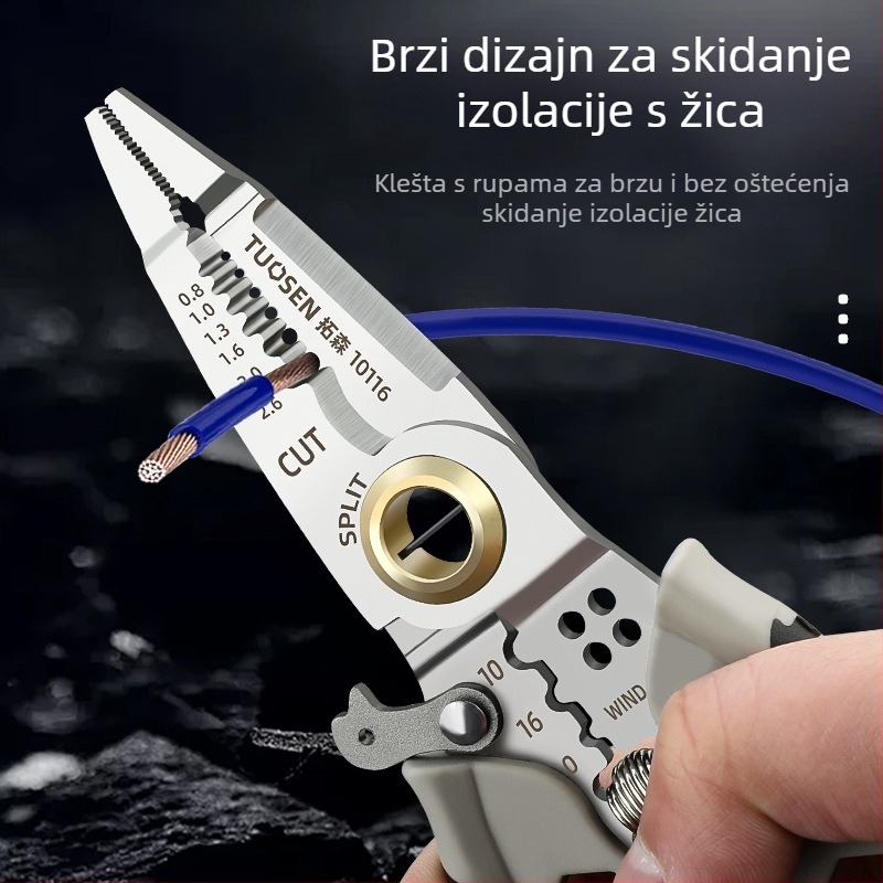 Tuosen višenamjenski alat za skidanje izolacije 7 inča, specijalni alat za električare, rezač žice, izvlačenje žice, prešanje žice, vijak za namatanje žice