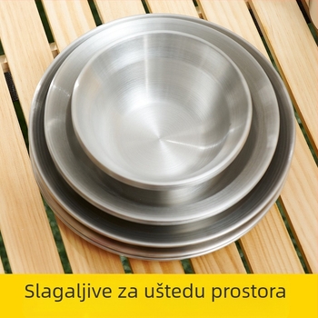 Vanjski set tanjura od nehrđajućeg čelika za večeru, kampiranje, roštilj, pribor za jelo, prijenosni, samovozeći, tanjur za roštilj, posuda za juhu, set posuda za jelo