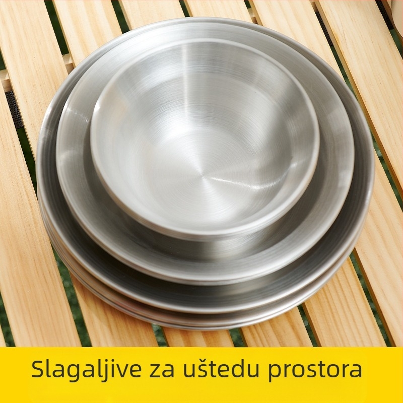 Vanjski set tanjura od nehrđajućeg čelika za večeru, kampiranje, roštilj, pribor za jelo, prijenosni, samovozeći, tanjur za roštilj, posuda za juhu, set posuda za jelo