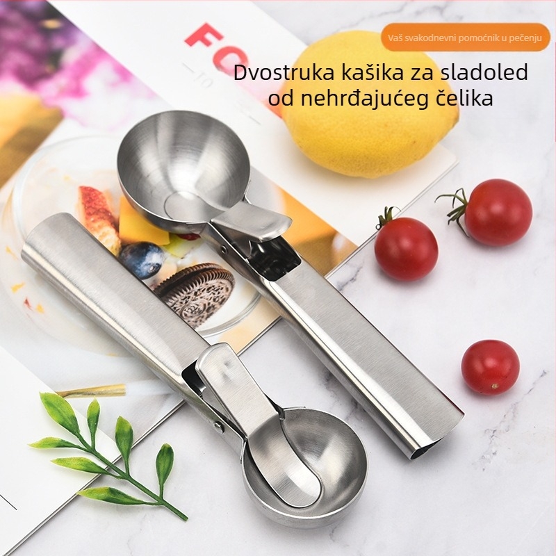 Žlica za sladoled od nehrđajućeg čelika s dvostrukom namjenom, žlica za sladoled, kopačica kuglica za sladoled, višenamjenska kopačica kuglica za sladoled, žlica za voće za sladoled