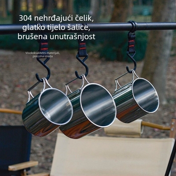 Višenamjenska šalica od nehrđajućeg čelika za kampiranje, prijenosni set šalica za penjanje i kampiranje, višenamjenski pribor za jelo od 4 dijela, šalica za vodu