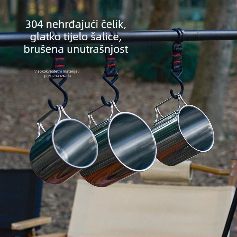 Višenamjenska šalica od nehrđajućeg čelika za kampiranje, prijenosni set šalica za penjanje i kampiranje, višenamjenski pribor za jelo od 4 dijela, šalica za vodu