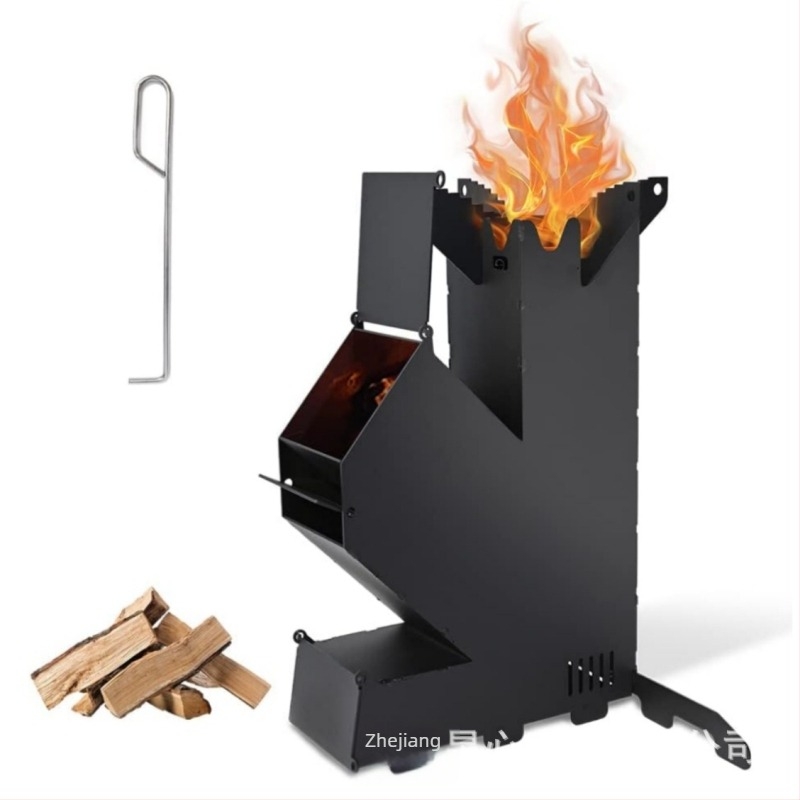 Prijenosna drvena mini raketna peć na drva za kuhanje u dvorištu, roštilj na terasi