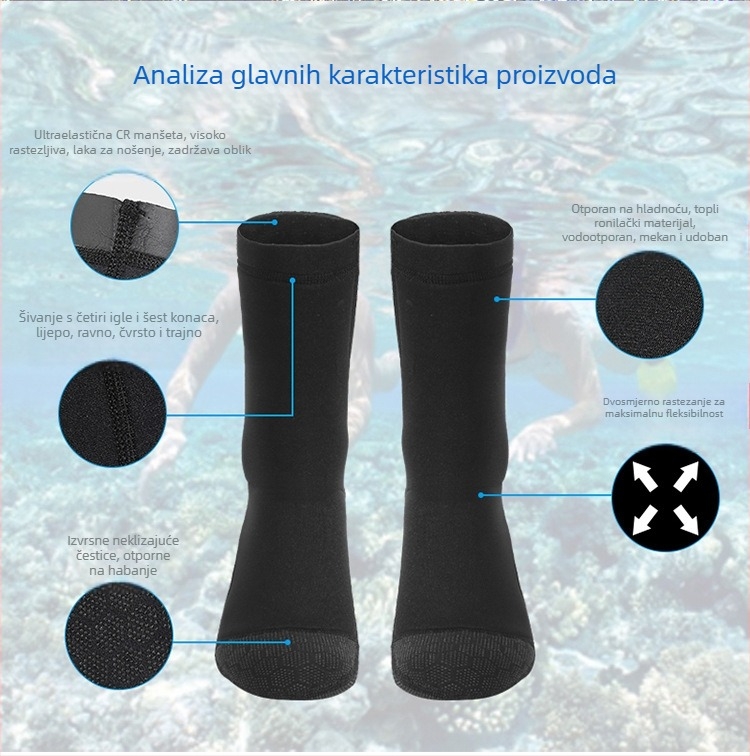 Na zalihi cipele za plažu, čarape za ronjenje 3MM, tople čarape za ronjenje, navlake za stopala, otporne na hladnoću, otporne na trnje, neklizajuće zimske cipele za plivanje i čarape, zaštita za gležanj