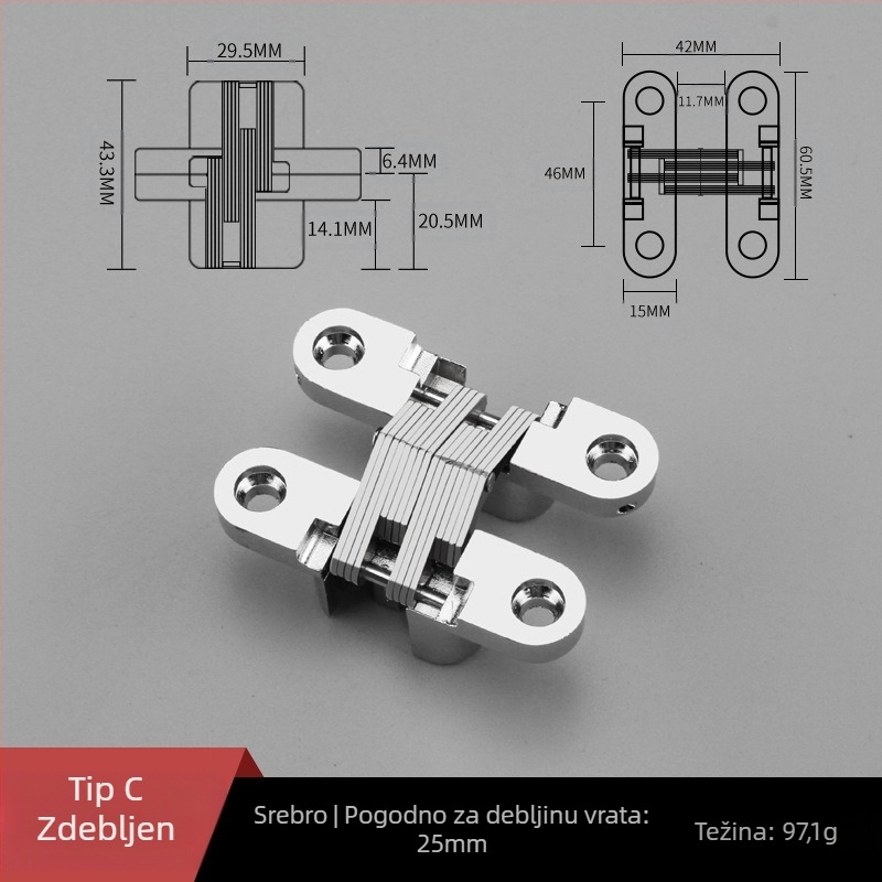 Skrivena križna šarka od legure cinka s ravnim šarkama šarka za blagovaonski stol sklopiva vrata blagovaonskog stola ormarić skrivena šarka veleprodaja