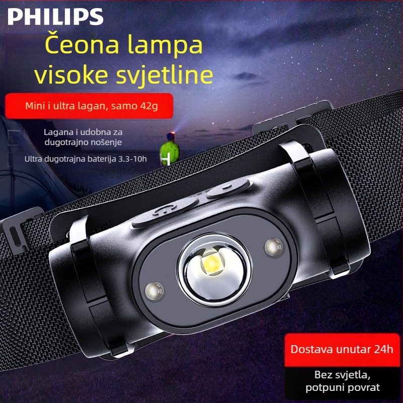 Philips indukcijska svjetiljka za ribolov, posebno jako svjetlo, noćni ribolov, montaža na glavu, punjenje, super jarko osvjetljenje, duga izdržljivost