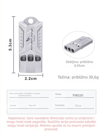 Biwei zviždaljka od čistog titana s tri rupe, vanjska zviždaljka za hitne slučajeve s remenom, prijenosna, ultra lagana, glasna, vodootporna, otporna na koroziju