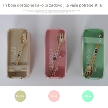 Studentska kutija za ručak od pšenične slame, uredska prijenosna kutija za ručak s tri sloja, kvadratna zatvorena kutija za ručak