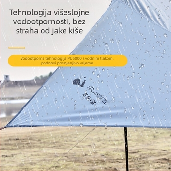 Osmerokutna crna gumena nadstrešnica za kampiranje na otvorenom, predimenzionirana, od oxfordske tkanine, UV otporna, crna gumena nadstrešnica