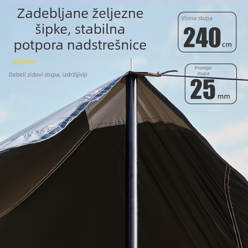 Osmerokutna crna gumena nadstrešnica za kampiranje na otvorenom, predimenzionirana, od oxfordske tkanine, UV otporna, crna gumena nadstrešnica