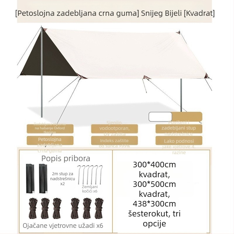 Osmerokutna crna gumena nadstrešnica za kampiranje na otvorenom, predimenzionirana, od oxfordske tkanine, UV otporna, crna gumena nadstrešnica
