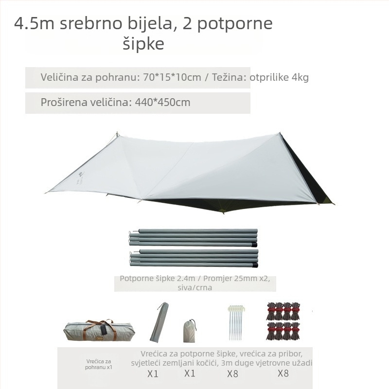 Osmerokutna crna gumena nadstrešnica za kampiranje na otvorenom, predimenzionirana, od oxfordske tkanine, UV otporna, crna gumena nadstrešnica