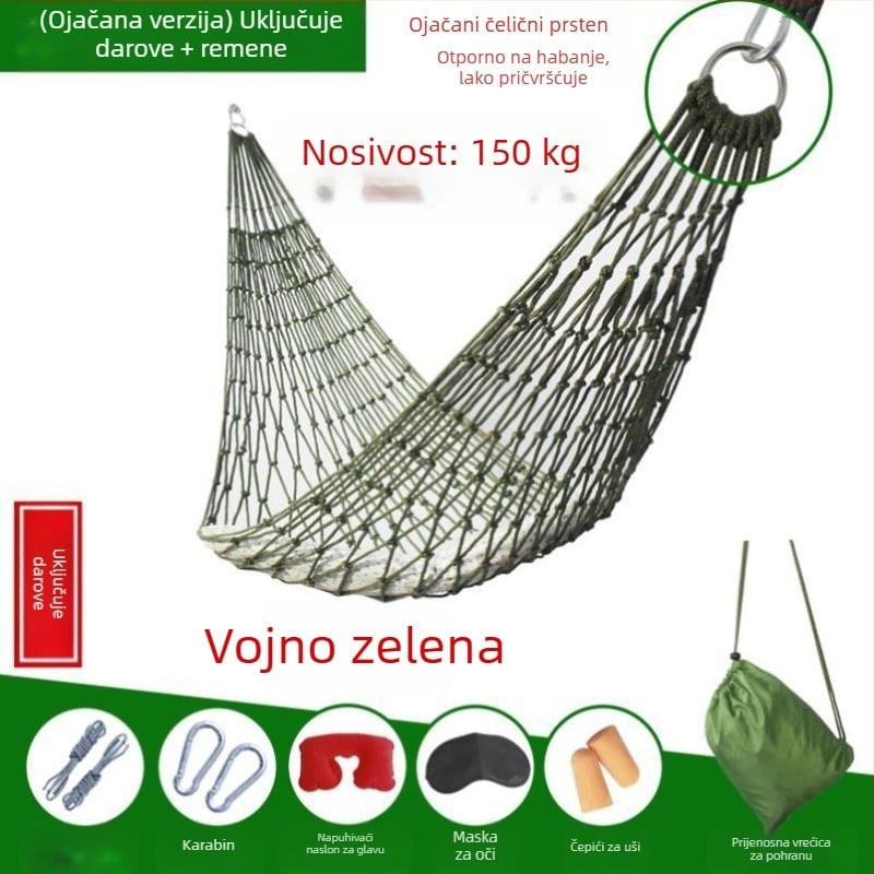 Viseća mrežasta viseća mreža od ledene svile, vanjska ljuljačka, krevet na drvetu, viseći mrežasti krevet za spavanje, ljetni krevet za ljuljanje odraslih, viseći konopac za dvostruko korištenje