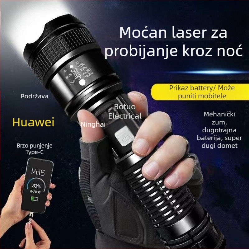 Prekogranični vanjski patrolni reflektor dugog dometa, jaka svjetiljka, prijenosna, punjač, mala teleskopska, veleprodajni reflektor P50