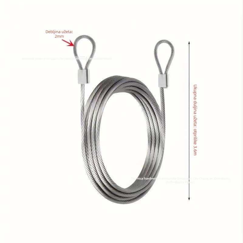 Gumirano uže od nehrđajućeg čelika, izdržljivo uže za rublje, univerzalno uže za rublje, za vanjsku upotrebu, unutarnju upotrebu