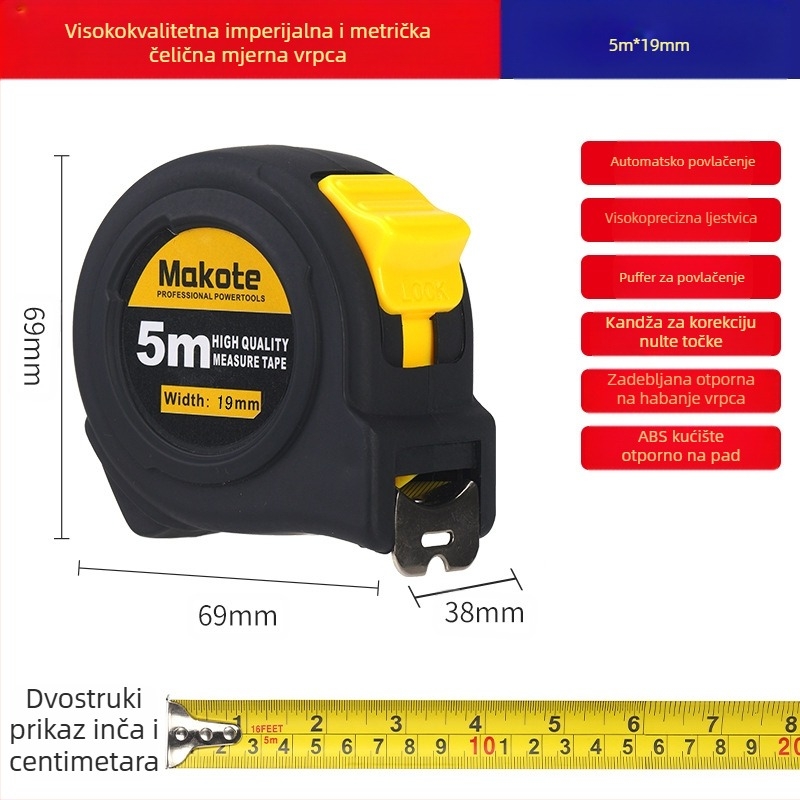 Vanjskotrgovinska britanska traka 5 m 3 m čelična traka zadebljana otporna na habanje ravnalo visoke preciznosti kutijasta mjerna traka