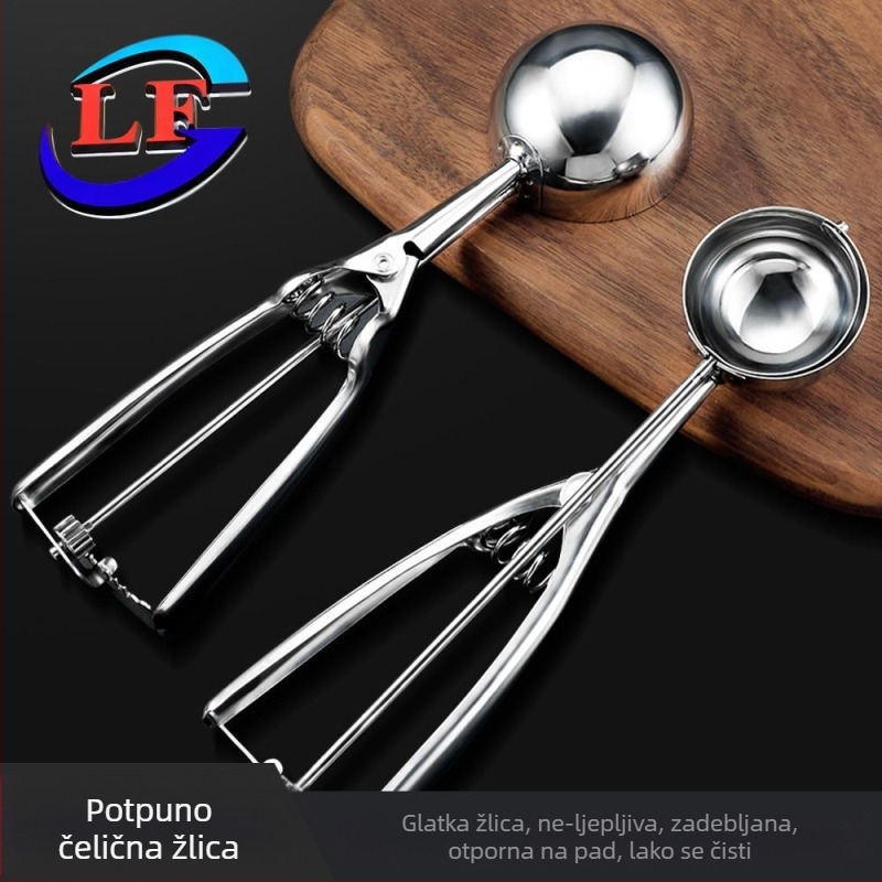Žlica za sladoled od nehrđajućeg čelika, žlica za sladoled, kopačica voćnih kuglica, zadebljana, lako čisteća žlica za sladoled