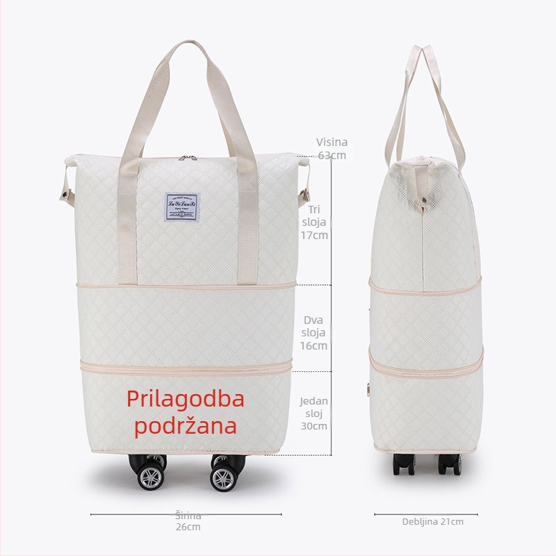 Putna torba, proširiva, sklopiva, velikog kapaciteta, univerzalna torba na kotačima s tri sloja, produžena torba za ukrcaj, torba za selidbu i pohranu